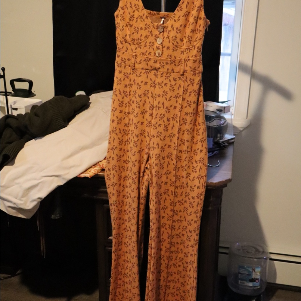 Free People Terracotta Floral Jumpsuit